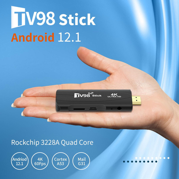 TV98 Rockchip 3228A Quad Core 4K HD Bluetooth Android TV Stick, RAM:4GB+32GB(US Plug)