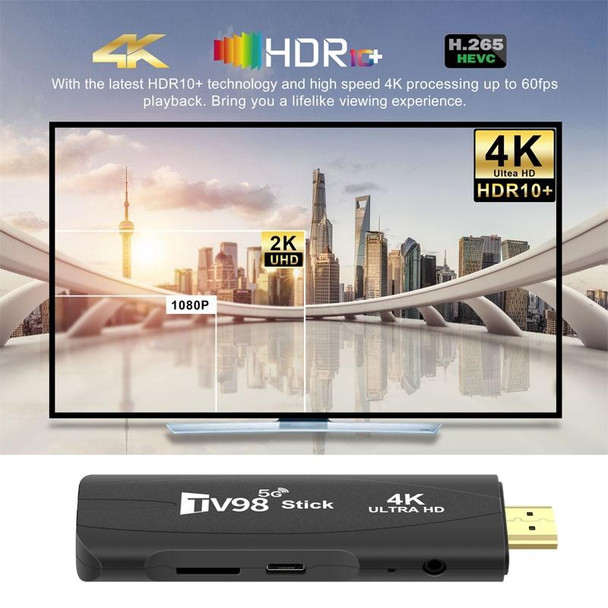 TV98 Rockchip 3228A Quad Core 4K HD Bluetooth Android TV Stick, RAM:4GB+32GB(US Plug)