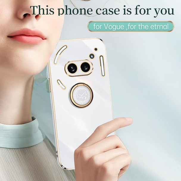 For Nothing Phone 2A XINLI Straight 6D Plating Gold Edge TPU Shockproof Case with Ring Holder(White)