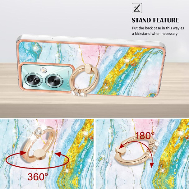 For OPPO A79 5G Global Electroplating Marble IMD TPU Phone Case with Ring Holder(Green 004)