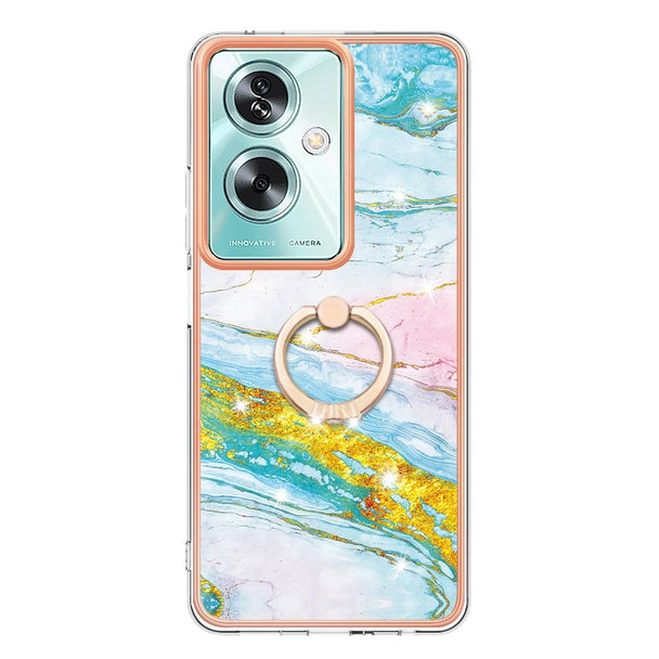 For OPPO A79 5G Global Electroplating Marble IMD TPU Phone Case with Ring Holder(Green 004)