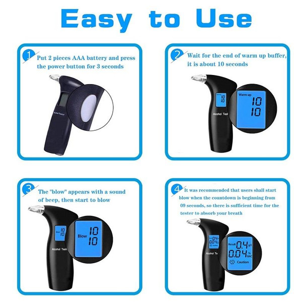 LCD Detector Backlight Light Breath Alcohol Tester, Specification: With 12 Mouthpieces Box