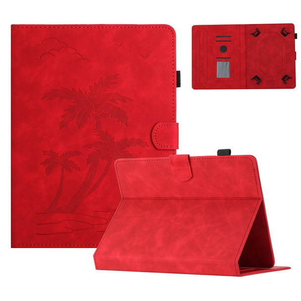 For 7 inch Universal Coconut Tree Embossed Leather Tablet Case(Red)