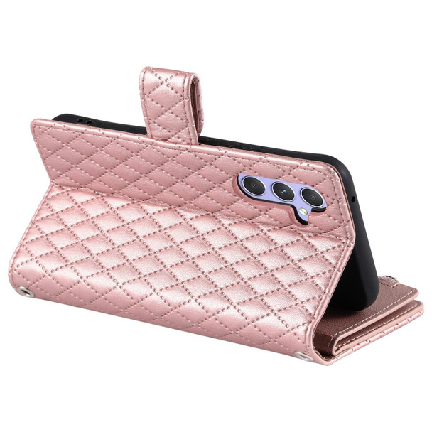 For Samsung Galaxy A15 4G/5G Glitter Lattice Zipper Wallet Leather Phone Case(Rose Gold)