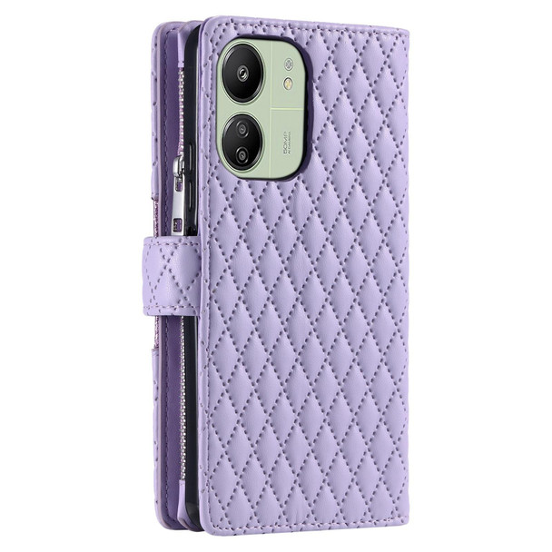 For Xiaomi Redmi 13C 4G/5G Glitter Lattice Zipper Wallet Leather Phone Case(Purple)