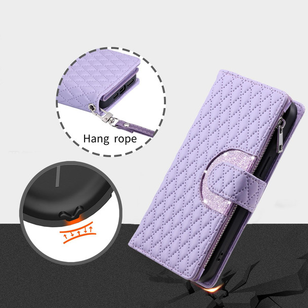 For Xiaomi Redmi 13C 4G/5G Glitter Lattice Zipper Wallet Leather Phone Case(Purple)