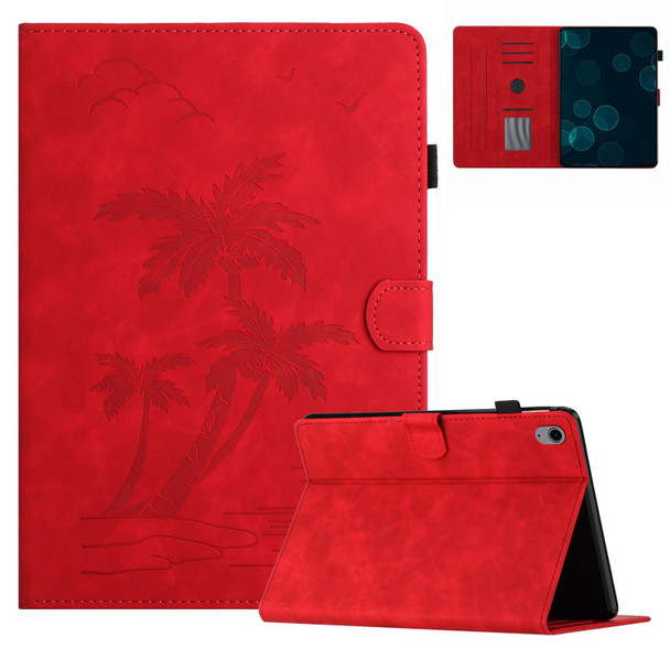 For iPad 10th Gen 10.9 2022 Coconut Tree Embossed Smart Leather Tablet Case(Red)