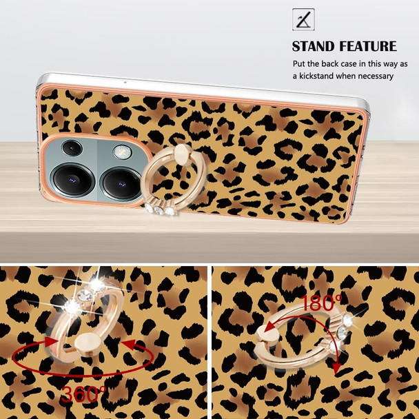 For Xiaomi Redmi Note 13 Pro 4G/Poco M6 Pro 4G Electroplating Dual-side IMD Phone Case with Ring Holder(Leopard Print)