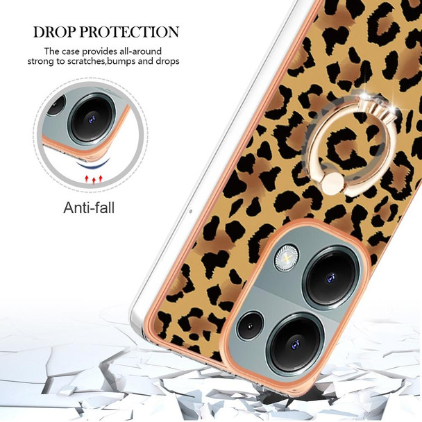 For Xiaomi Redmi Note 13 Pro 4G/Poco M6 Pro 4G Electroplating Dual-side IMD Phone Case with Ring Holder(Leopard Print)