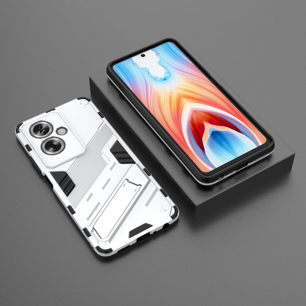 For OPPO A79 5G Global Punk Armor 2 in 1 PC + TPU Phone Case with Holder(White)