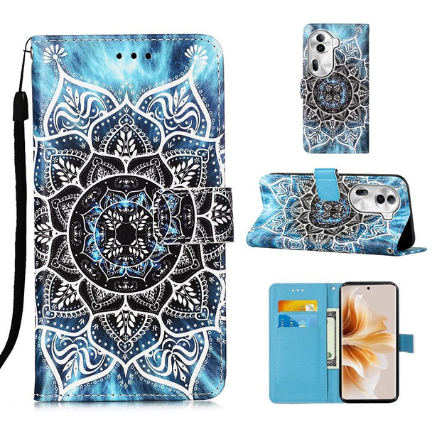 For OPPO Reno11 Pro 5G Global Colored Drawing Pattern Plain Weave Leather Phone Case(Undersea Mandala)