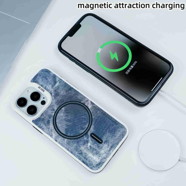 For iPhone 12 Contrast Color Denim MagSafe Magnetic Phone Case(Blue)