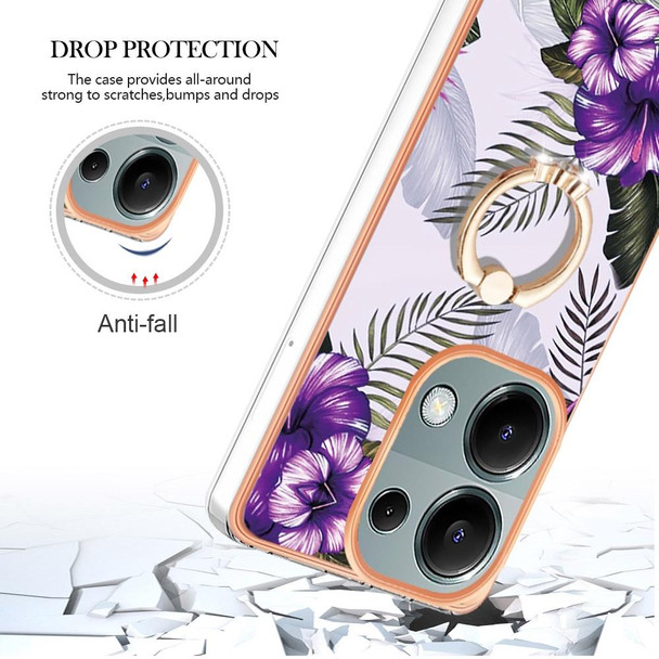 For Xiaomi Redmi Note 13 Pro 4G/Poco M6 Pro 4G Electroplating IMD TPU Phone Case with Ring(Purple Flower)