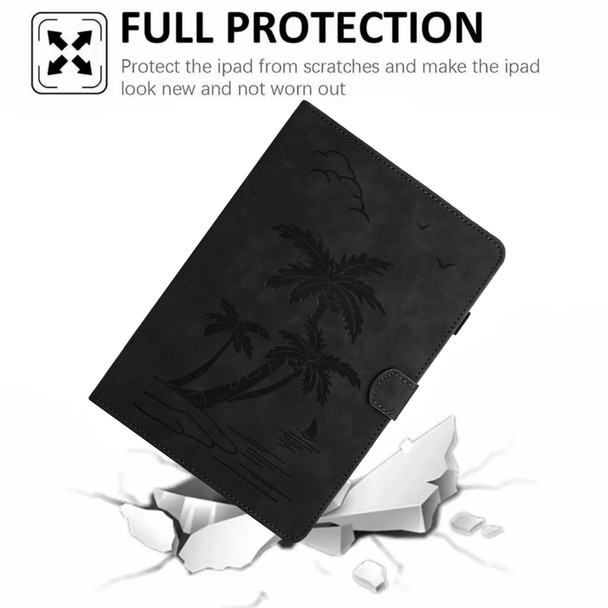 For iPad mini 6 Coconut Tree Embossed Smart Leather Tablet Case(Black)