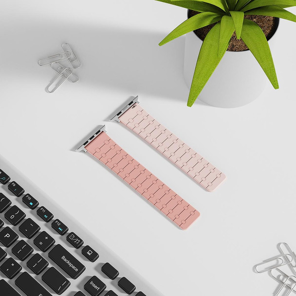 For Apple Watch Series 6 44mm Two Color Loop Magnetic Silicone Watch Band(Peach+Light Pink)