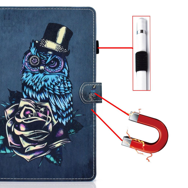For Lenovo Tab M11 / Xiaoxin Pad 11 2024 Colored Drawing Sewing Pen Slot Leather Tablet Case(Rose Owl)