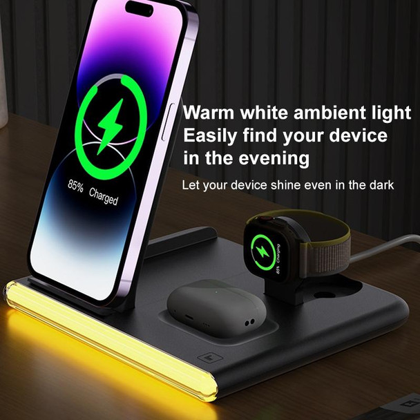 C27 15W 4 in 1 Foldable Magnetic Wireless Charger with Ambient Light (White)