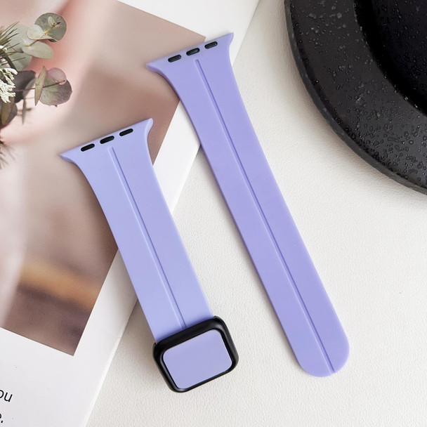 For Apple Watch Series 3 38mm Magnetic Square Buckle Silicone Watch Band(Lilacs Purple)