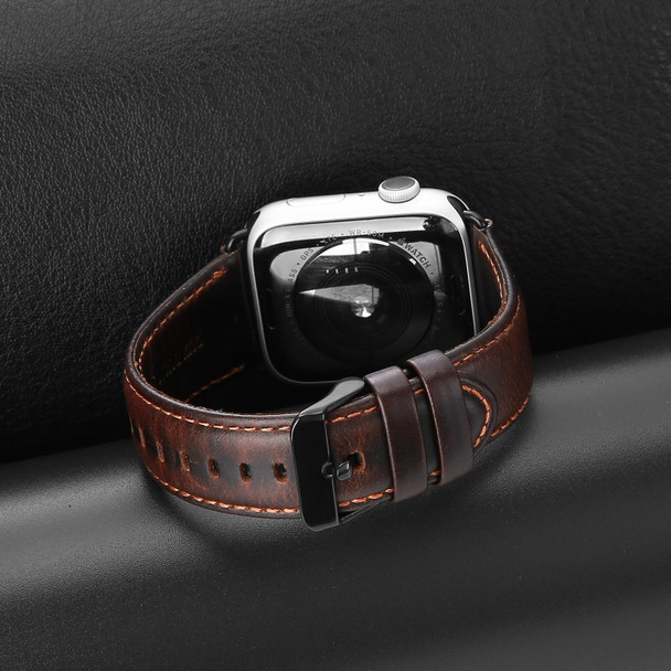 For Apple Watch Series 6 40mm DUX DUCIS Business Genuine Leather Watch Strap(Coffee)