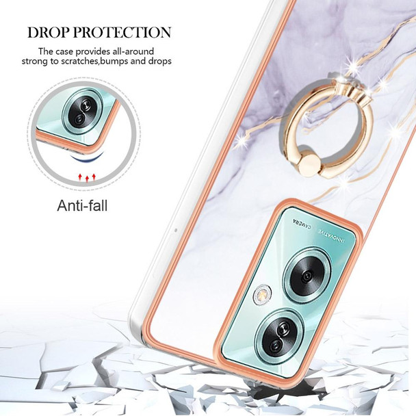 For OPPO A79 5G Global Electroplating Marble IMD TPU Phone Case with Ring Holder(White 006)