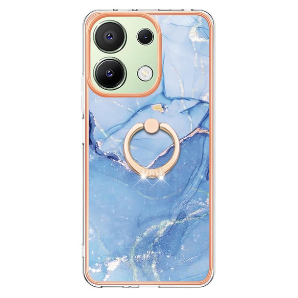 For Xiaomi Redmi Note 13 4G Global Electroplating Marble Dual-side IMD Phone Case with Ring(Blue 018)