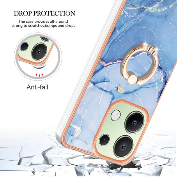 For Xiaomi Redmi Note 13 4G Global Electroplating Marble Dual-side IMD Phone Case with Ring(Blue 018)