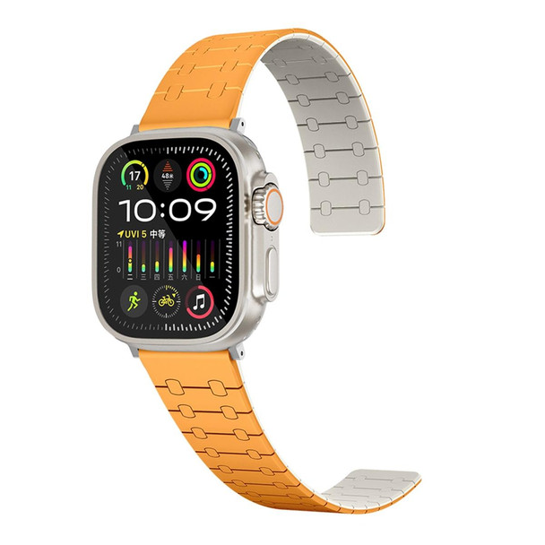 For Apple Watch Series 5 44mm Two Color Loop Magnetic Silicone Watch Band(Orange+Starlight)