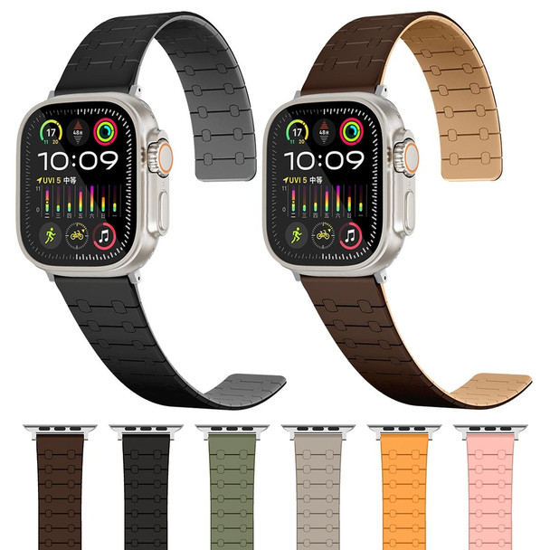 For Apple Watch Series 3 38mm Two Color Loop Magnetic Silicone Watch Band(Dark Brown+Light Brown)