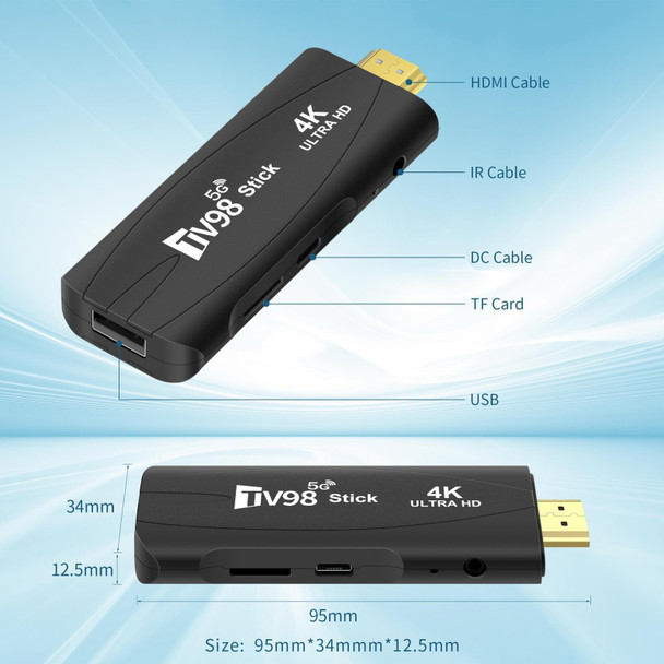 TV98 Rockchip 3228A Quad Core 4K HD Bluetooth Android TV Stick, RAM:2GB+16GB(EU Plug)