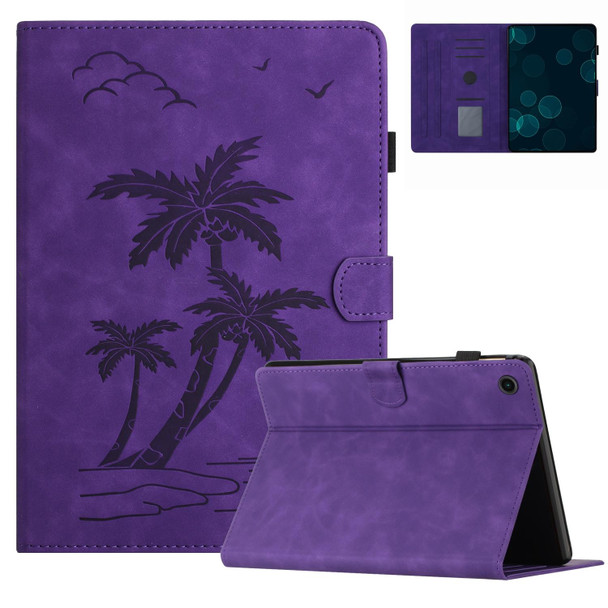 For Samsung Galaxy Tab A8 10.5 2021 X200/X205 Coconut Tree Embossed Smart Leather Tablet Case(Purple)