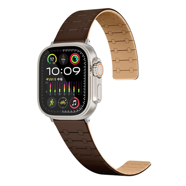 For Apple Watch Series 9 41mm Two Color Loop Magnetic Silicone Watch Band(Dark Brown+Light Brown)