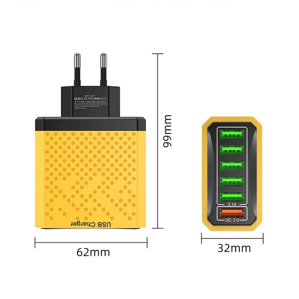 6-Ports Multifunctional Quick Charging USB Travel Charger Power Adapter, Model: Pink US Plug