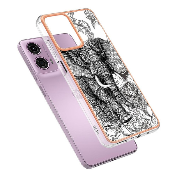 For Motorola Moto G04 4G / G24 4G Electroplating Marble Dual-side IMD Phone Case(Totem Elephant)