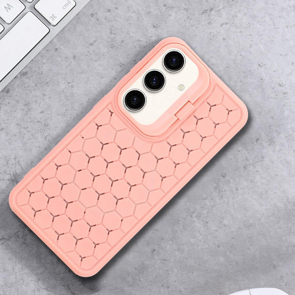 For Samsung Galaxy A14 4G/5G Honeycomb Radiating Lens Holder TPU Phone Case(Pink)