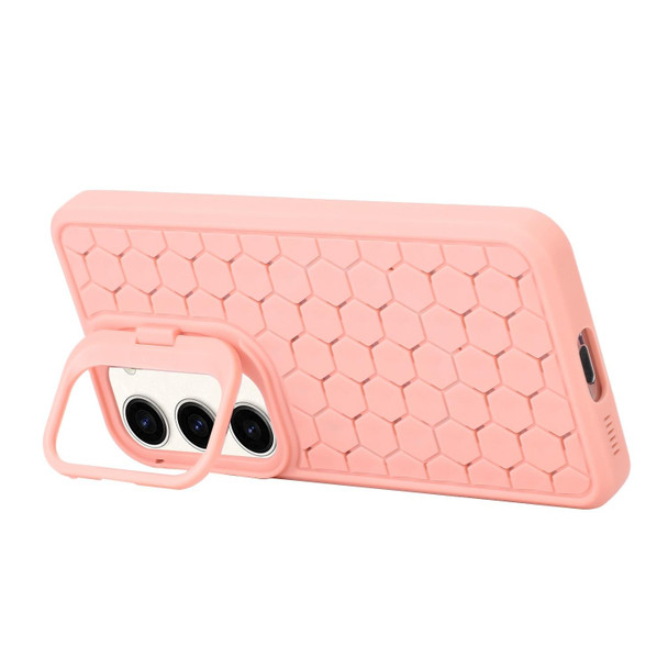 For Samsung Galaxy A14 4G/5G Honeycomb Radiating Lens Holder TPU Phone Case(Pink)