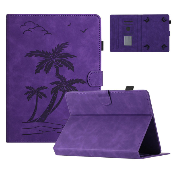 For 7 inch Universal Coconut Tree Embossed Leather Tablet Case(Purple)