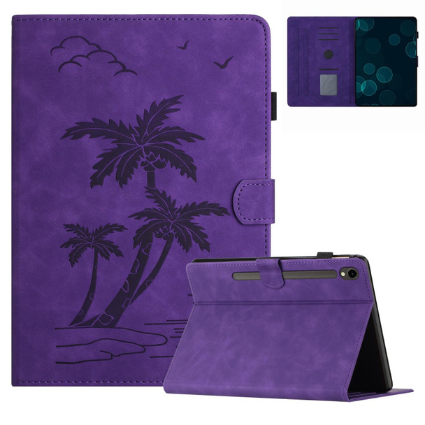 For Samsung Galaxy Tab S7 T870/T875 Coconut Tree Embossed Smart Leather Tablet Case(Purple)