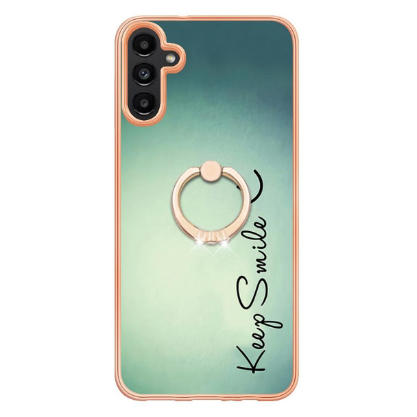For Samsung Galaxy A35 Electroplating Dual-side IMD Phone Case with Ring Holder(Smile)