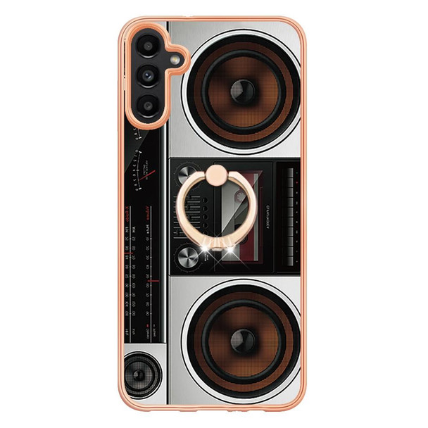 For Samsung Galaxy A35 Electroplating Dual-side IMD Phone Case with Ring Holder(Retro Radio)