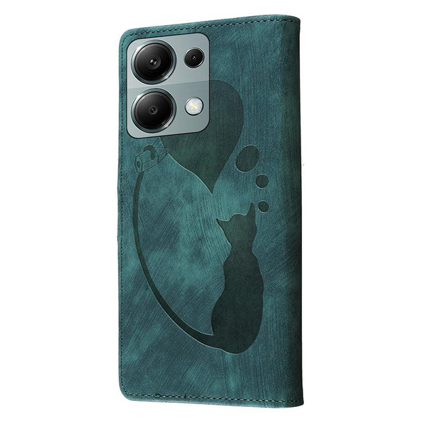 For Xiaomi Redmi Note 13 Pro 4G Pen Heart Cat Embossed Leather Phone Case(Green)