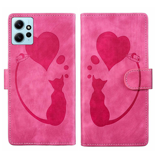 For Xiaomi Redmi Note 12 4G Global Pen Heart Cat Embossed Leather Phone Case(Pink)