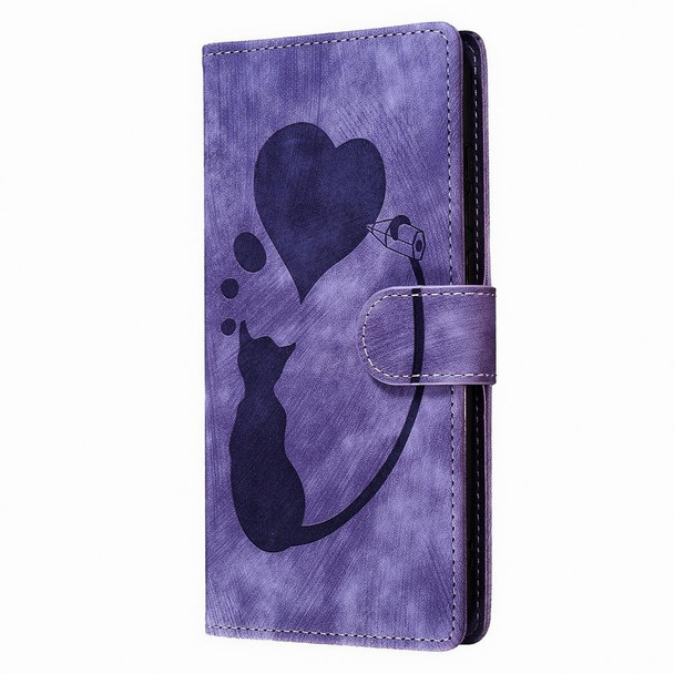 For Xiaomi Redmi Note 12 Pro 5G Global Pen Heart Cat Embossed Leather Phone Case(Purple)