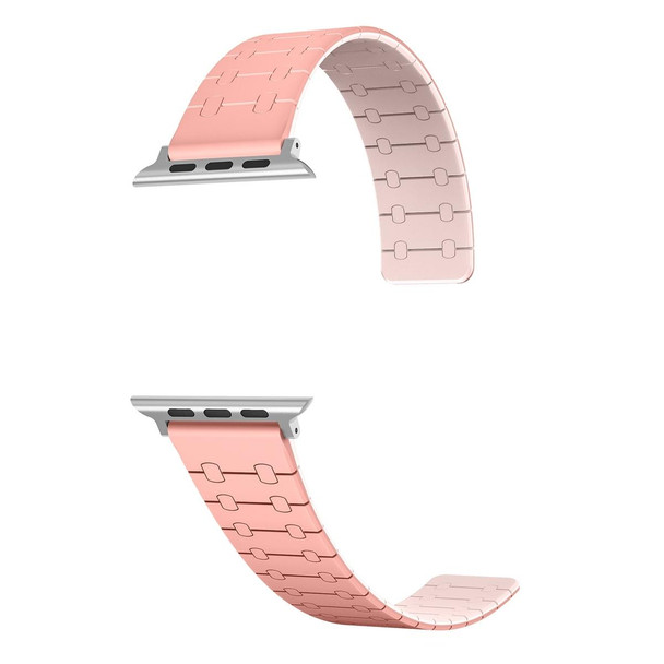 For Apple Watch SE 2022 44mm Two Color Loop Magnetic Silicone Watch Band(Peach+Light Pink)