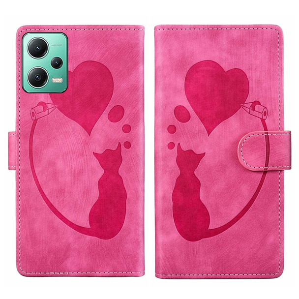For Xiaomi Redmi Note 12 5G Global Pen Heart Cat Embossed Leather Phone Case(Pink)