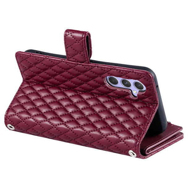 For Samsung Galaxy S23 FE 5G Glitter Lattice Zipper Wallet Leather Phone Case(Wine Red)