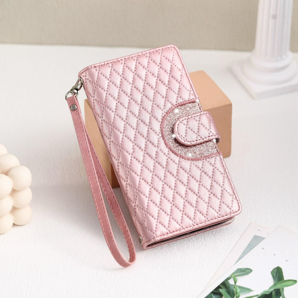 For Xiaomi Redmi Note 13 Pro 5G Glitter Lattice Zipper Wallet Leather Phone Case(Rose Gold)