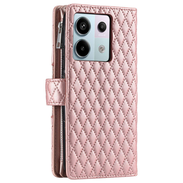 For Xiaomi Redmi Note 13 Pro 5G Glitter Lattice Zipper Wallet Leather Phone Case(Rose Gold)