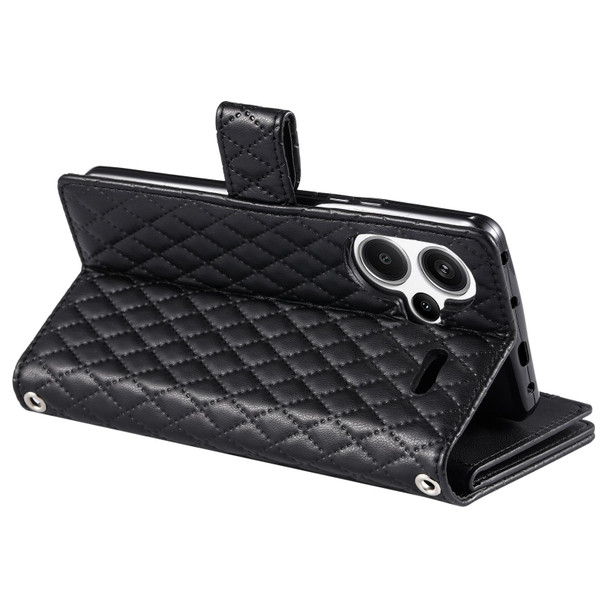 For Xiaomi Redmi Note 13 Pro+ Glitter Lattice Zipper Wallet Leather Phone Case(Black)