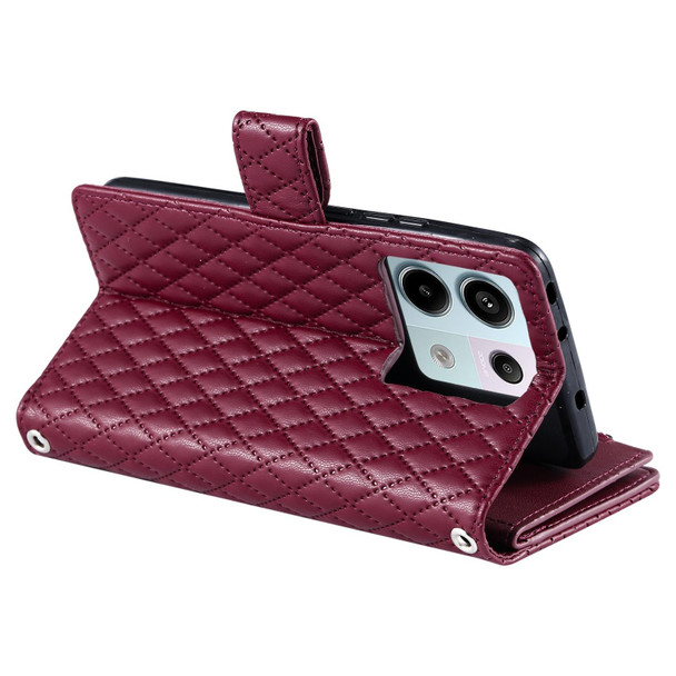 For Xiaomi Redmi Note 13 Pro 5G Glitter Lattice Zipper Wallet Leather Phone Case(Wine Red)