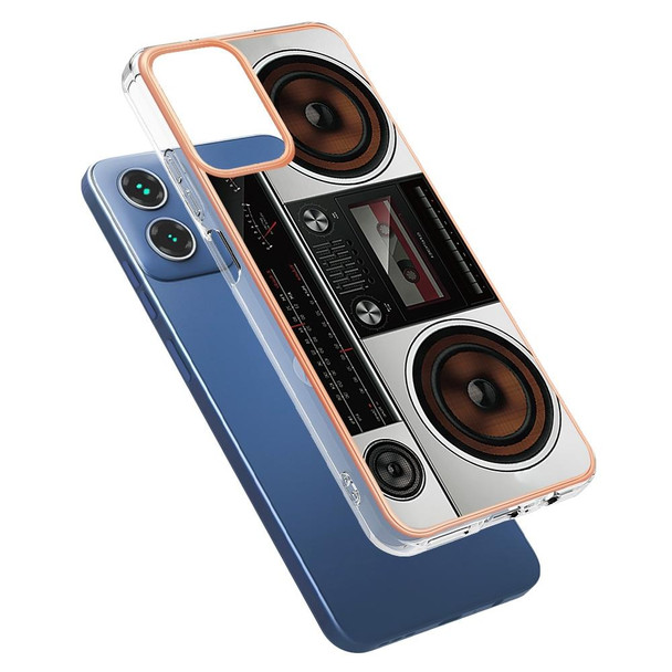 For Motorola Moto G34 Electroplating Marble Dual-side IMD Phone Case(Retro Radio)